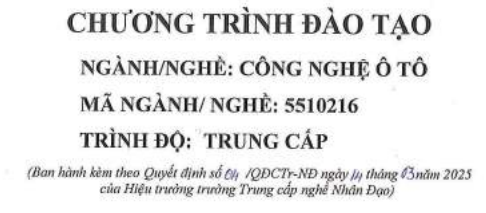 CTDT 11 nghề TC 2025